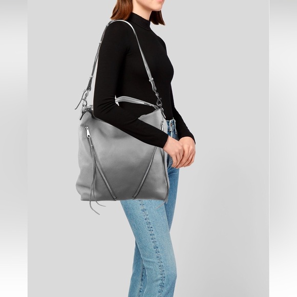 Rebecca Minkoff Pebble Leather Large Hobo Shoulder Bag Grey - Picture 1 of 13